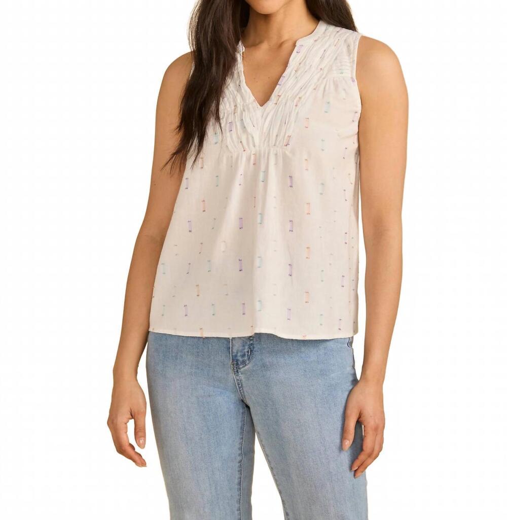 NEW FDJ women's sleeveless v-neck blouse in white spark